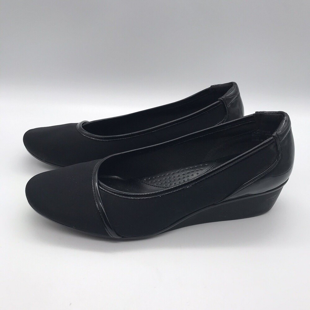 C.P. Company Women's size 9W Black on Black Fabric & Patent Wedge Comfort Shoes